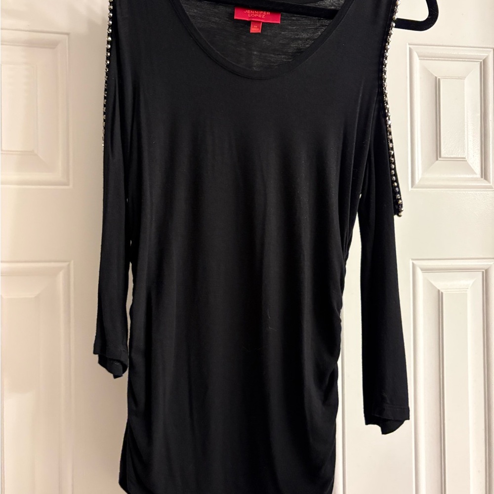 Jennifer Lopez Black Long Sleeve Top with Studded Detail